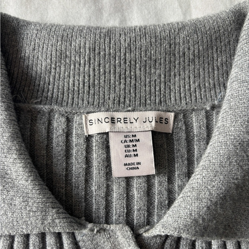 Grey Ribbed Collared Cardigan - Picture 4 of 8